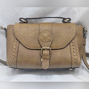 Patricia Nash Lizard Burnt Yellow Elegant Leather Handbag